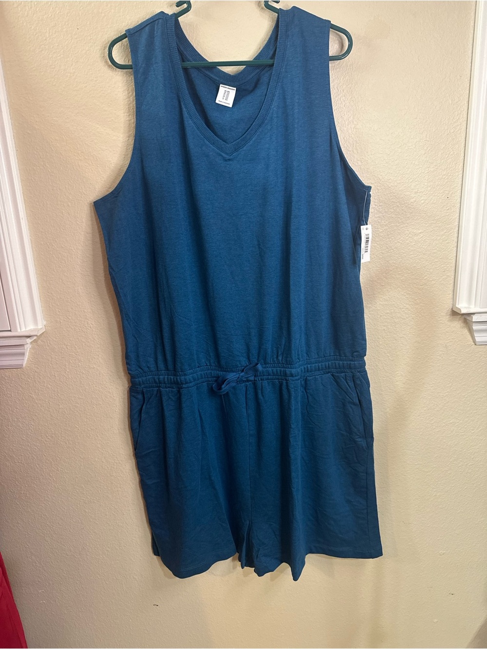 Amazon Essentials Teal Blue V-Neck Sleeveless Drawstring Romper